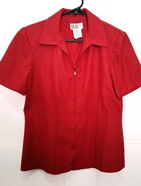 R&K Crimson Red Short-Sleeve Zip Front Button-Down Shirt Size 10 Medium